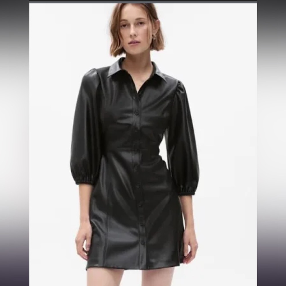 Gap Puff Sleeve “Vegan Learher” Dress